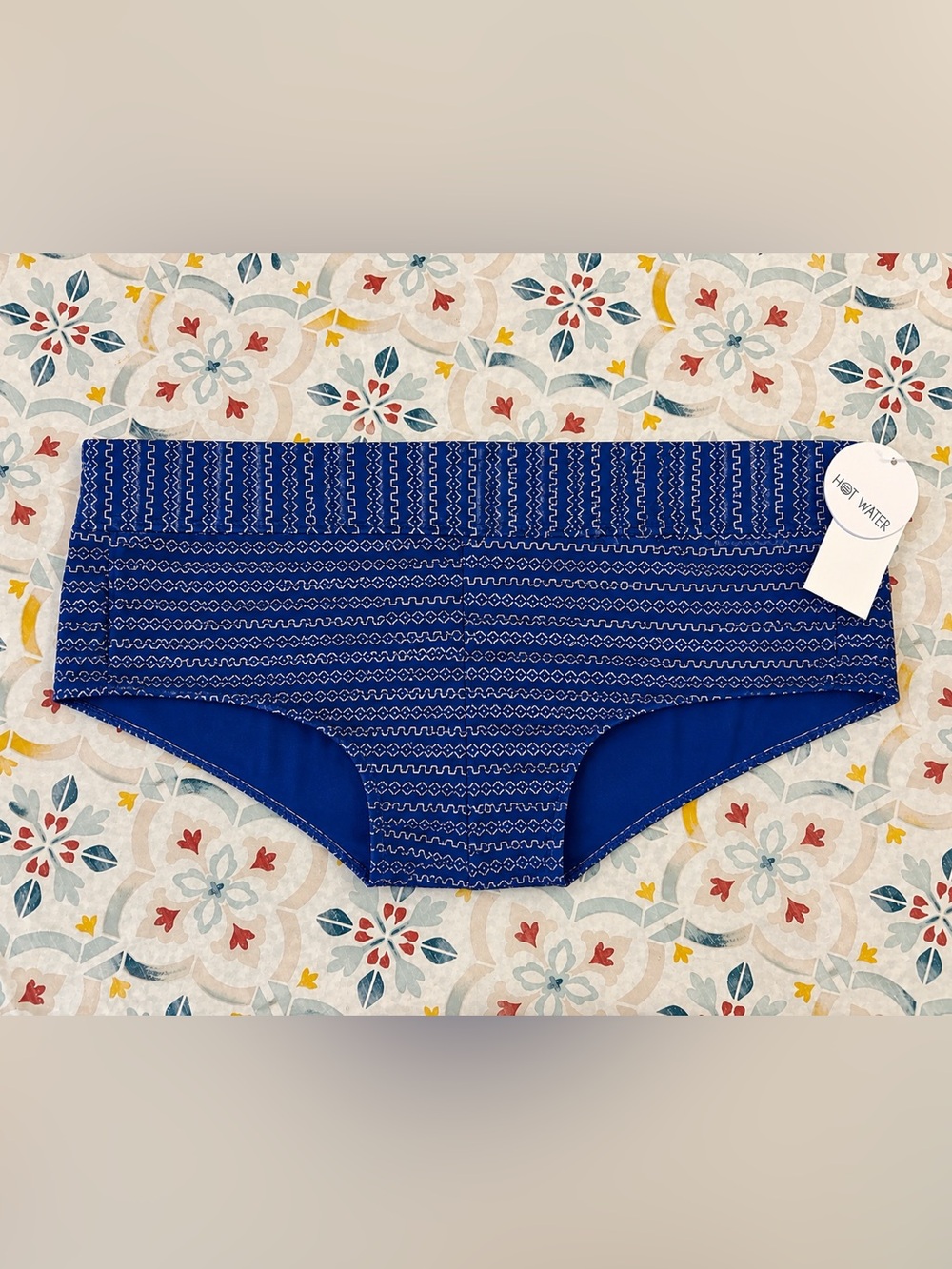 Hot Water Blue Printed Tie-Front Bikini Bottoms